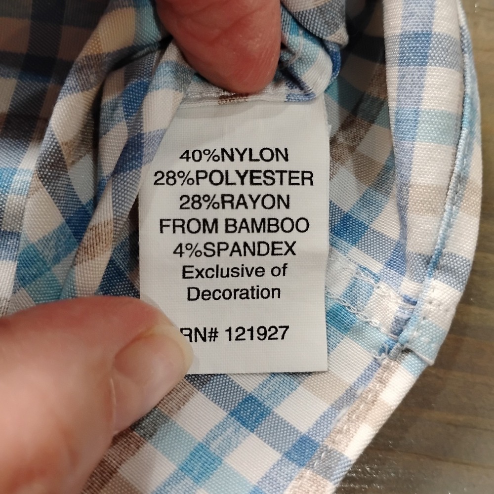 johnnie-O Prepformance Size XL Blue Tan Grid Plaid Lightweight Button Down - Picture 5 of 11